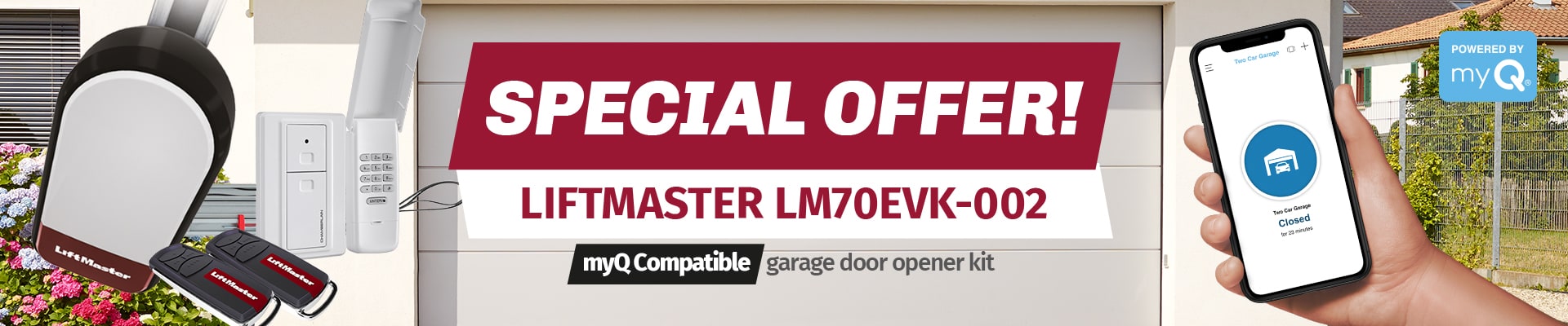 LiftMaster LM70EVK-002 special offer! myQ compatible garage door opener kit.